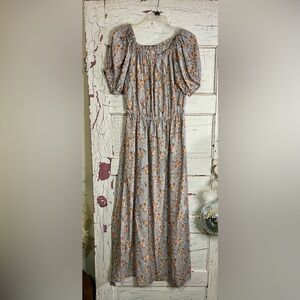 SEVEN ISLANDS Floral Print Maxi Dress Soft Gray Amber Flowers Elastic Waist 3X